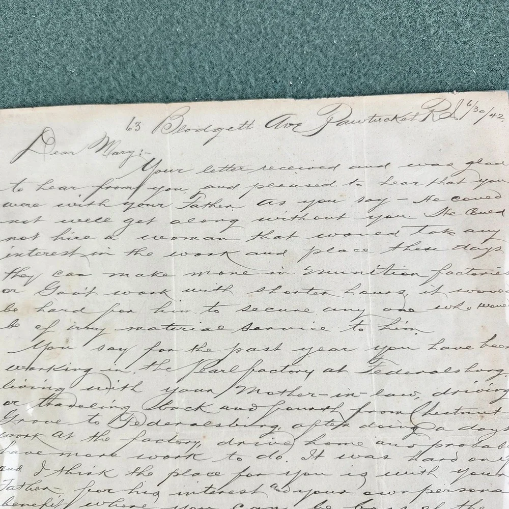 Vtg 1942 Handwritten Letter Pawtucket, RI with Envelope Correspondence